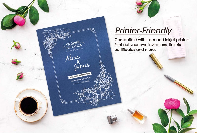 Bubbley Navy Blue Shimmer Paper - 100-Pack Metallic Cardstock Paper, 92 lb Cover, Double Sided, Printer Friendly - Perfect for Weddings, Birthdays, Craft Use, Letter Size Sheets, 8.5 x 11 Inches - Image 3